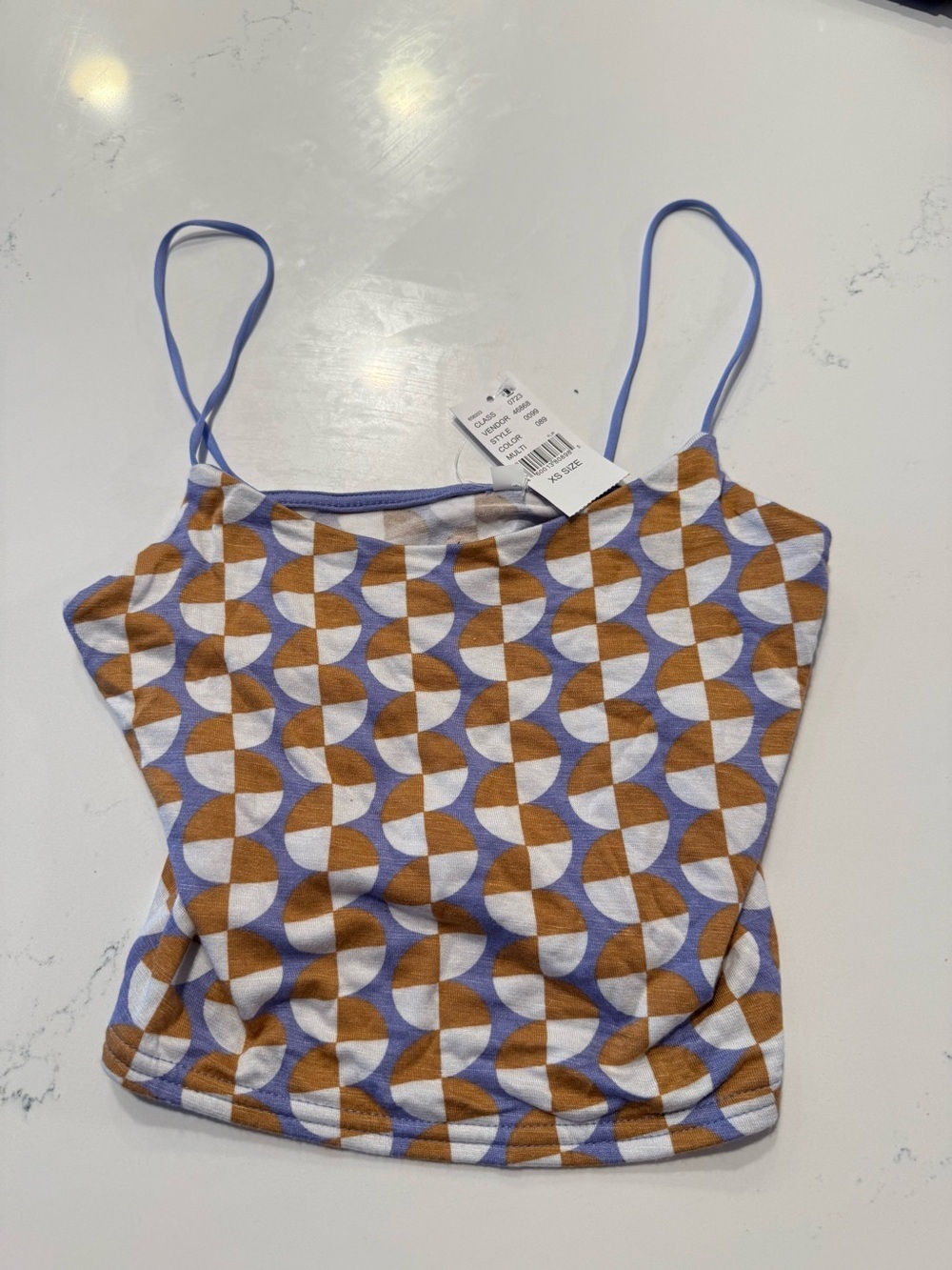 PacSun Geometric Spaghetti Strap Tank - Blue, Brown & White